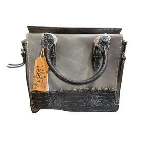Firenze Bella RFID-Blocking Gray & Black Genuine Leather Shoulder Bag W/ Croc-Em